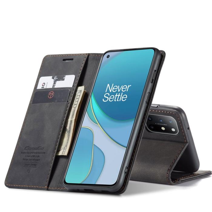 Caseme - CASEME 013 Auto-absorberande Konstläderplånboksfodral OnePlus 8T - Svart