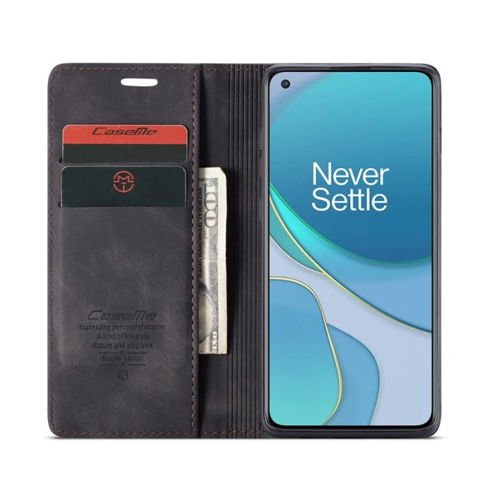 Caseme - CASEME 013 Auto-absorberande Konstläderplånboksfodral OnePlus 8T - Svart