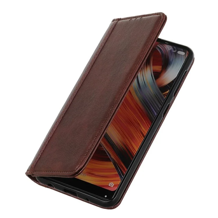 A-One Brand - iPhone 17 Pro Max Plånboksfodral Äkta Läder Litchi - Brun