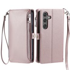 OEM - Samsung Galaxy S26 Pl&aring;nboksfodral TPU + Konstl&auml;der - Ros&eacute;guld