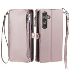 OEM - Samsung Galaxy S26 Pl&aring;nboksfodral TPU + Konstl&auml;der - Ros&eacute;guld