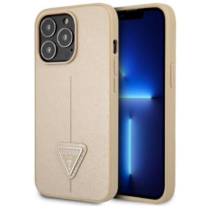 Guess - GUESS iPhone 14 Pro Max Skal Saffiano Triangle Logo - Beige