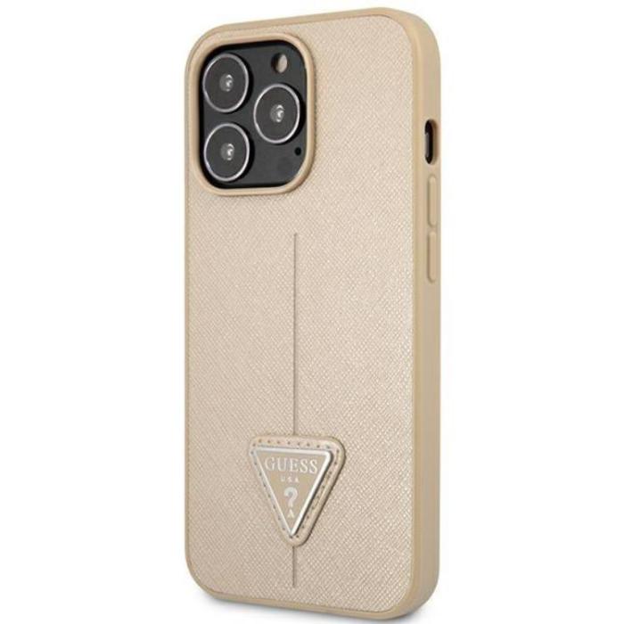 Guess - GUESS iPhone 14 Pro Max Skal Saffiano Triangle Logo - Beige