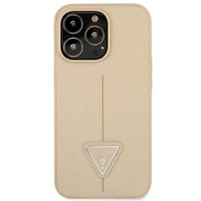 Guess - GUESS iPhone 14 Pro Max Skal Saffiano Triangle Logo - Beige
