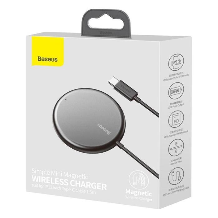 BASEUS - Baseus Magsafe Mini Magnetic Trådlös laddare 15W För iPhone - Svart