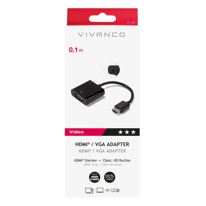 UTGATT1 - Vivanco Adapter HDMI Hane VGA Hona 0,1m - Svart