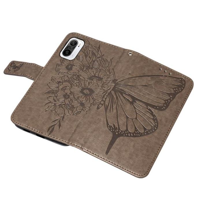 A-One Brand - Butterfly Flower Imprinted Plånboksfodral Xiaomi 12 Pro - Grå