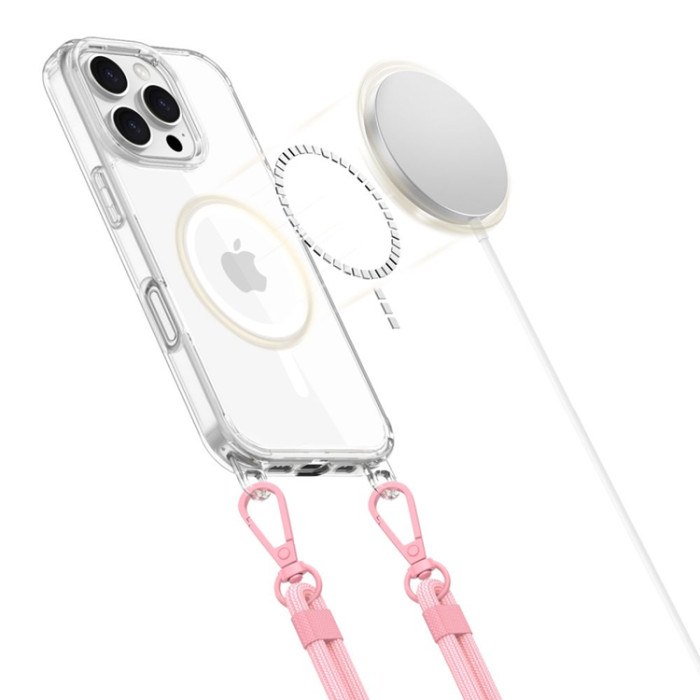 Tech-Protect - Tech-Protect iPhone 16 Pro Mobilhalsband Skal Magsafe Flexair - Grå/Rosa