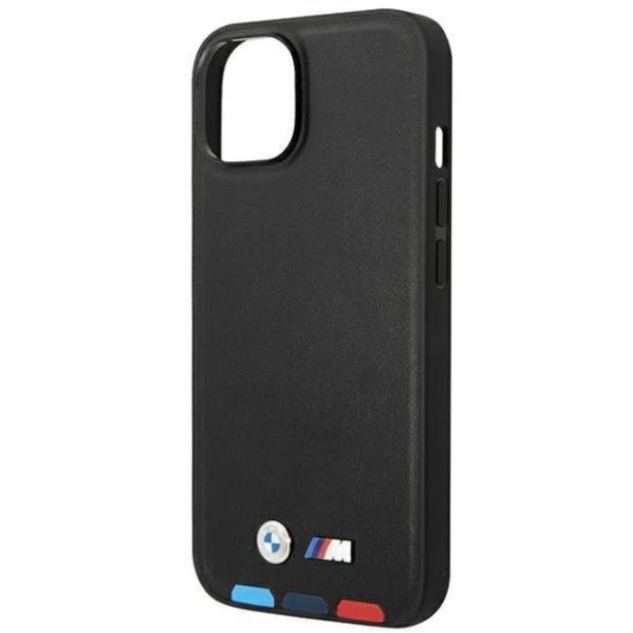 BMW - BMW iPhone 14 Skal Magsafe Läder Stamp Tricolor - Svart