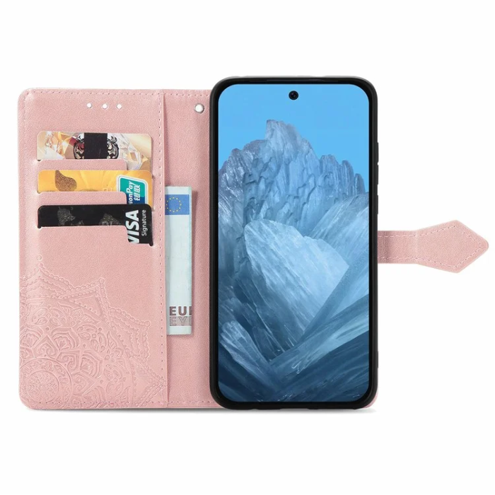 A-One Brand - Google Pixel 10/10 Pro Plånboksfodral Mandala Flower - Rosa Guld
