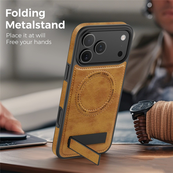 A-One Brand - iPhone 17 Pro Max Mobilskal MagSafe Kickstand Läder - Brun