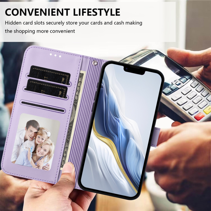 A-One Brand - iPhone 17 Air Plånboksfodral Läder med Handledsrem - Ljuslila