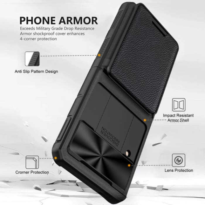 A-One Brand - Galaxy Z Flip 4 Mobilskal Korthållare Kamera Slider - Svart