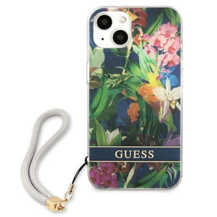 Guess - Guess iPhone 13 mini Skal Flower Strap - Blå
