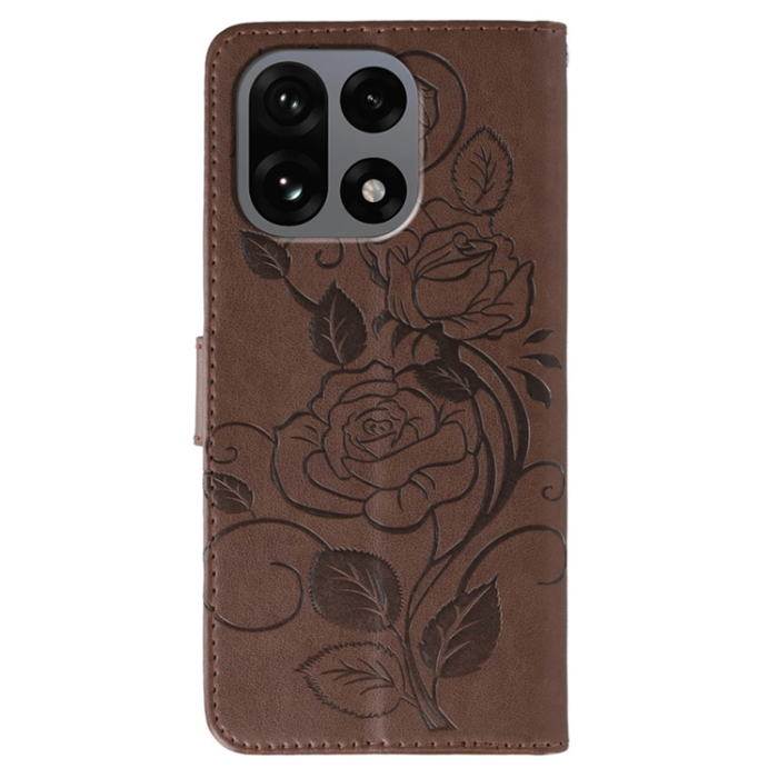 A-One Brand - OnePlus 15 5G Konstläder Plånboksfodral Imprinted Rosa Butterfly - Brun