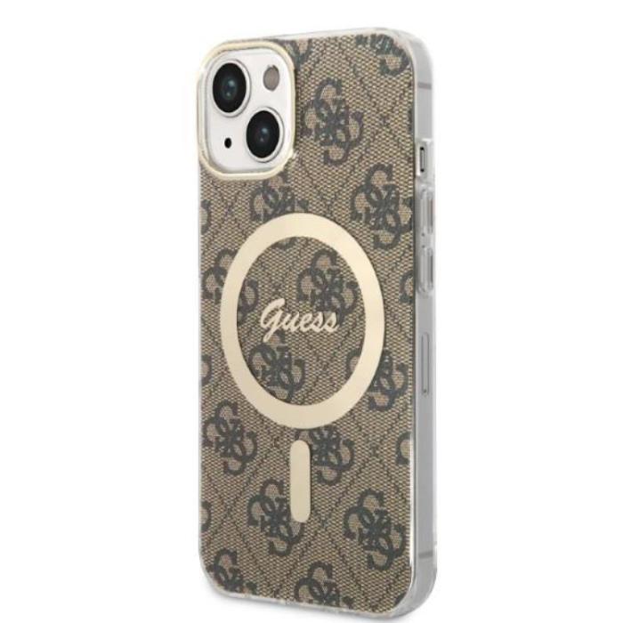 Guess - GUESS iPhone 14 Plus Magsafe Skal Print + Trådlös Laddare - Brun