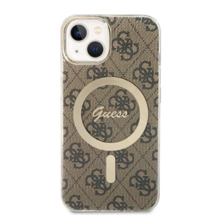 Guess - GUESS iPhone 14 Plus Magsafe Skal Print + Trådlös Laddare - Brun