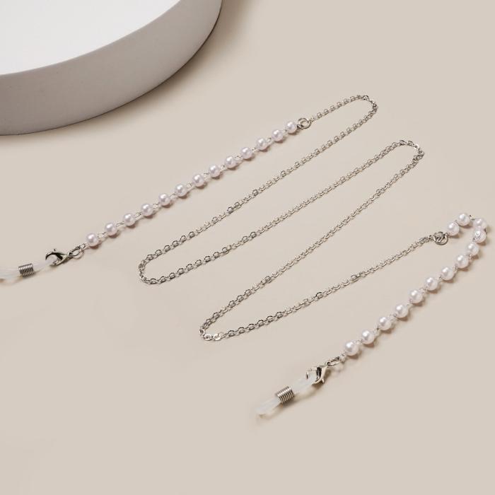 UTGATT1 - Glasögon snöre, Prydnad av metall Beads (Pattern 7) - Silver