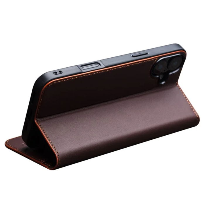 QIALINO - Qialino iPhone 16 Plus Plånboksfodral Äkta läder - Brun