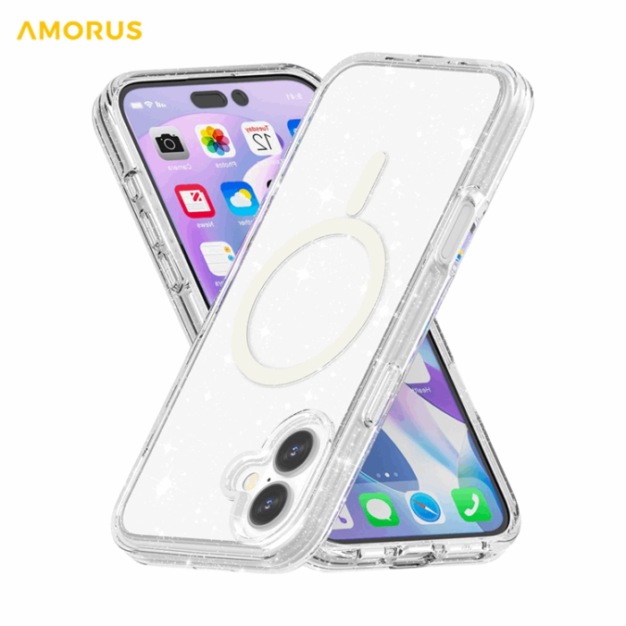 AMORUS - AMORUS Mobilskal till iPhone 17 Magsafe Glitter Powder PC + TPU - Vit