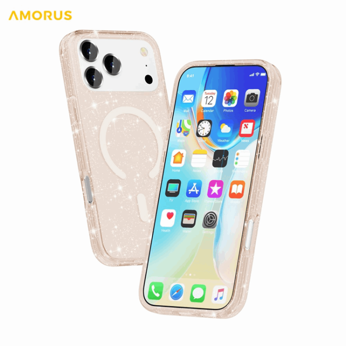 AMORUS - AMORUS Mobilskal till iPhone 17 Pro Magsafe Glitter Powder PC + TPU - Guld