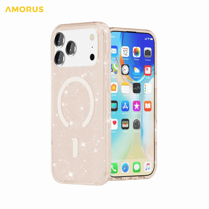 AMORUS - AMORUS Mobilskal till iPhone 17 Pro Magsafe Glitter Powder PC + TPU - Guld