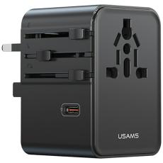 USAMS - USAMS Reseladdare Adapter CC310 3xUSB-C 70W 4-i-1 US/AU/EU/UK &ndash; Svart