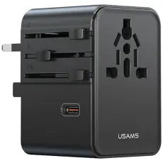 USAMS - USAMS Reseladdare Adapter CC310 3xUSB-C 70W 4-i-1 US/AU/EU/UK &ndash; Svart