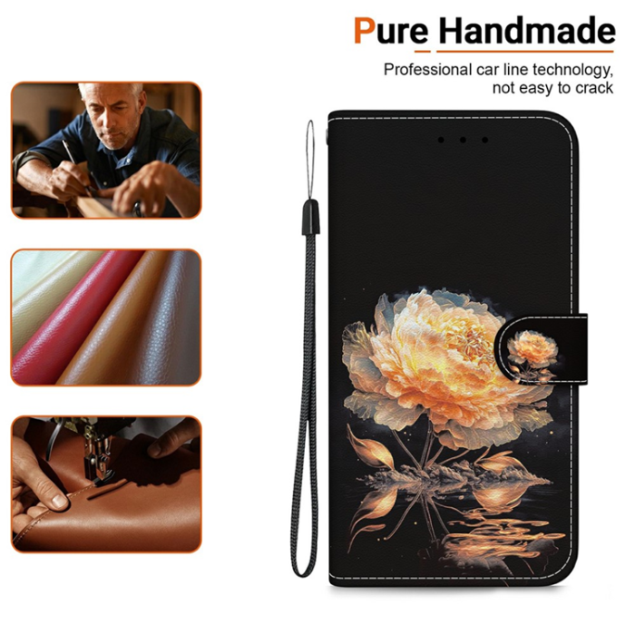 A-One Brand - Sony Xperia 10 VII Konstläder Plånboksfodral Pattern Printing - Guld Peony