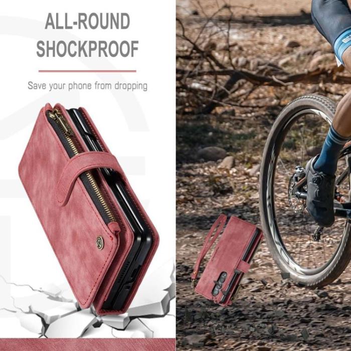 Caseme - CASEME Galaxy Z Fold 4 Plånboksfodral Zipper PU-Läder Stativ - Röd