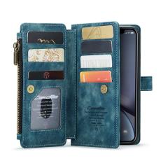 Caseme - CASEME Konstl&auml;der Pl&aring;nboksfodral f&ouml;r iPhone XR med Rem och Kortfack - Gr&ouml;n