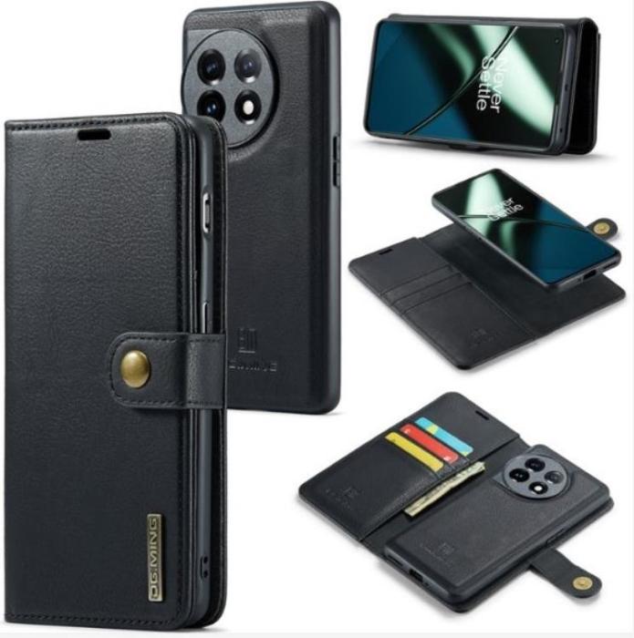 DG.MING - DG.MING OnePlus 11 Plånboksfodral Äkta Läder 2-i-1 - Svart