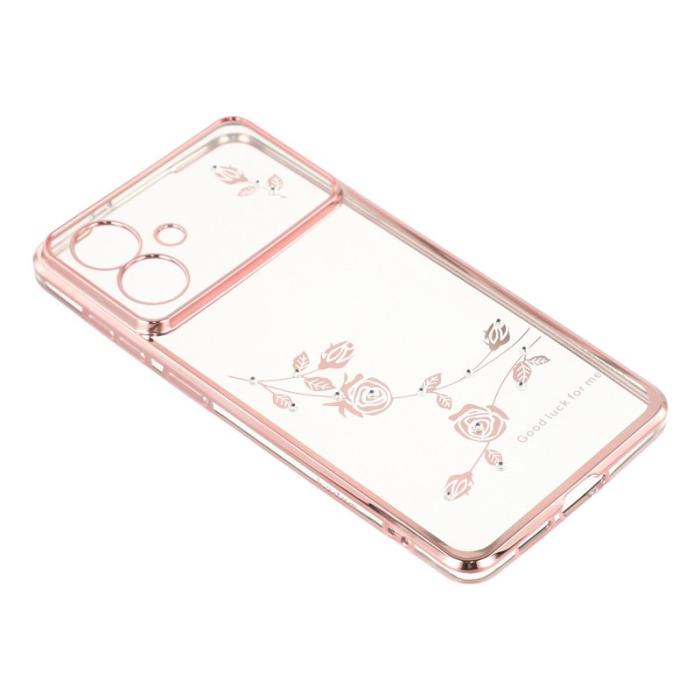 KADEM - KADEM Mobilskal till Samsung Galaxy S26 Edge TPU Blommor Rhinsten - Roséguld