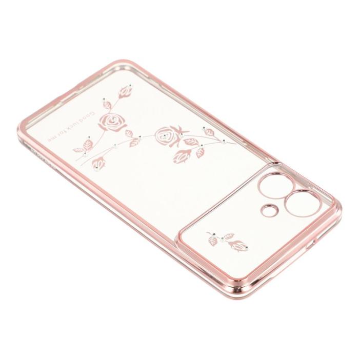 KADEM - KADEM Mobilskal till Samsung Galaxy S26 Edge TPU Blommor Rhinsten - Roséguld