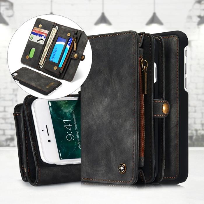Caseme - CASEME 008 2-i-1 Plånboksfodral Vintage Konstläder iPhone 7/8/SE Grå