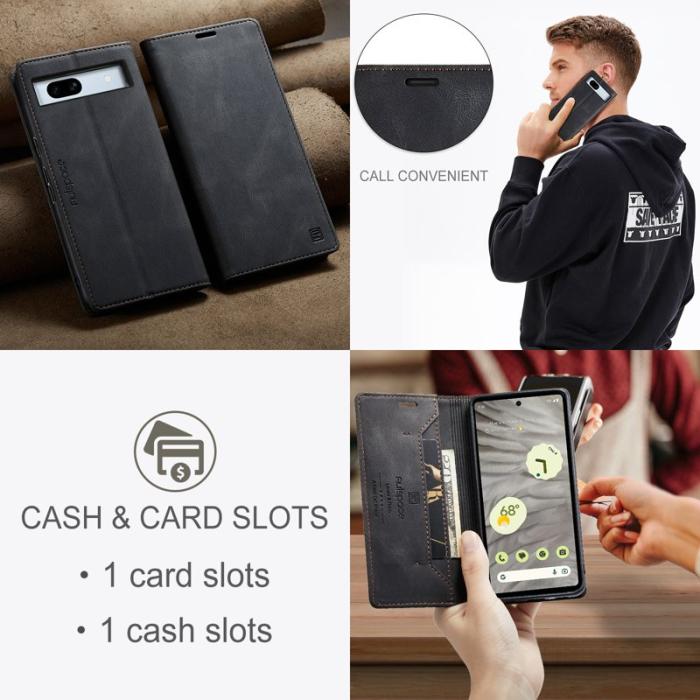 AUTSPACE - AUTSPACE Google Pixel 7a Wallet Fodral KonstLäder - Svart