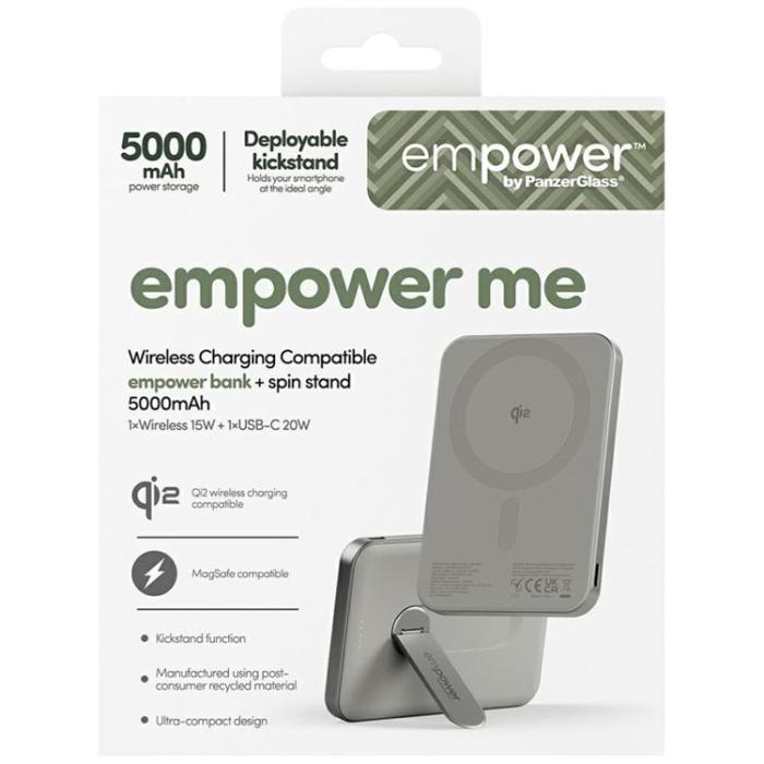 PanzerGlass - Empower by PanzerGlass MagSafe Trådlös Powerbank 5000mAh med Stativ - Titanium