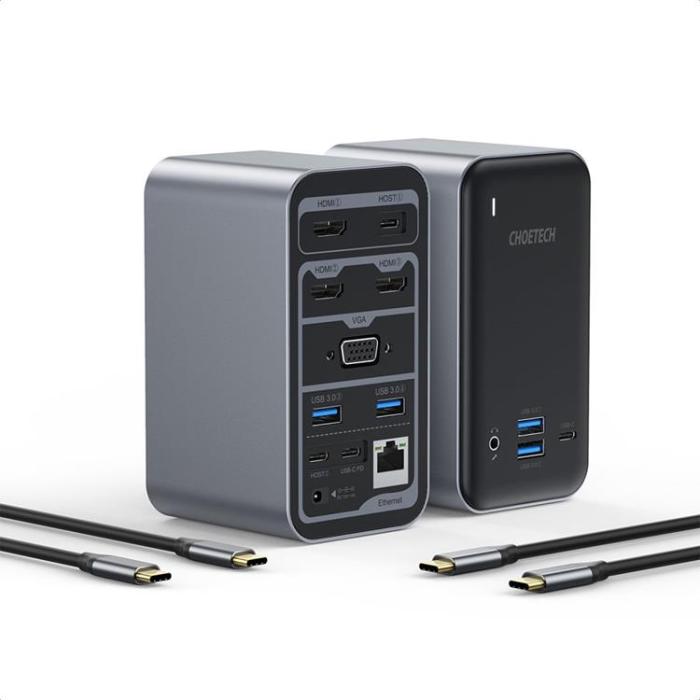 UTGATT5 - Choetech PD 15in1 Multifunktionell HUB Typ-C 100W - Grå