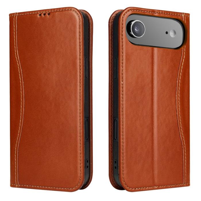 FIERRE SHANN - FIERRE SHANN för iPhone Air Plånboksfodral Äkta läder - Brun