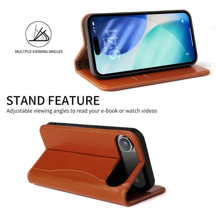 FIERRE SHANN - FIERRE SHANN för iPhone Air Plånboksfodral Äkta läder - Brun