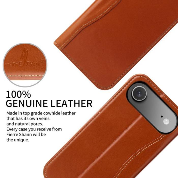 FIERRE SHANN - FIERRE SHANN för iPhone Air Plånboksfodral Äkta läder - Brun