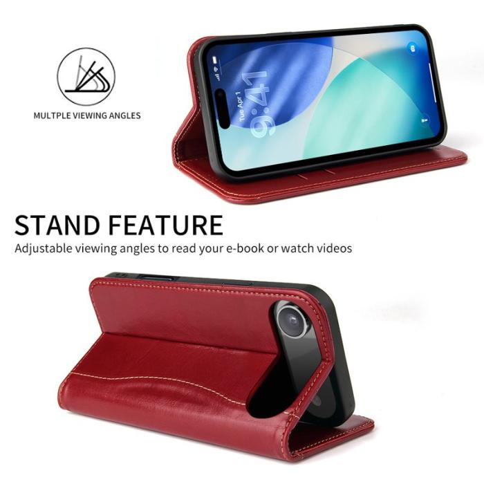 FIERRE SHANN - FIERRE SHANN för iPhone Air Plånboksfodral Äkta läder - Röd