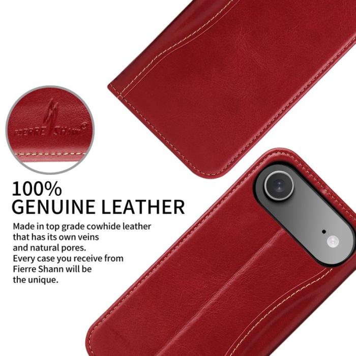 FIERRE SHANN - FIERRE SHANN för iPhone Air Plånboksfodral Äkta läder - Röd