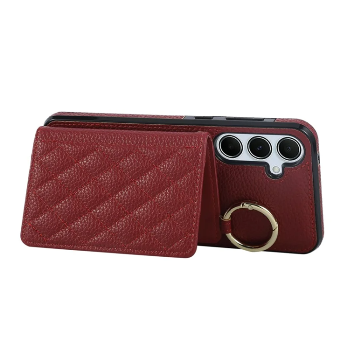 A-One Brand - Galaxy S25/S24 Mobilskal Korthållare Kickstand Rhombus - Röd
