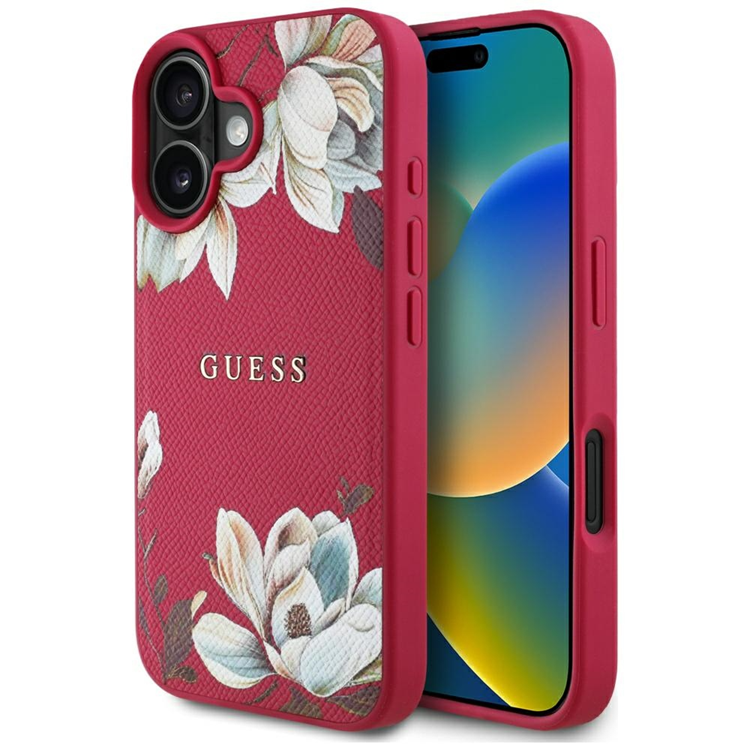 Guess iPhone 16 Mobilskal Magsafe Flower Pattern - Fuchsia | 2353 | AlltMobil