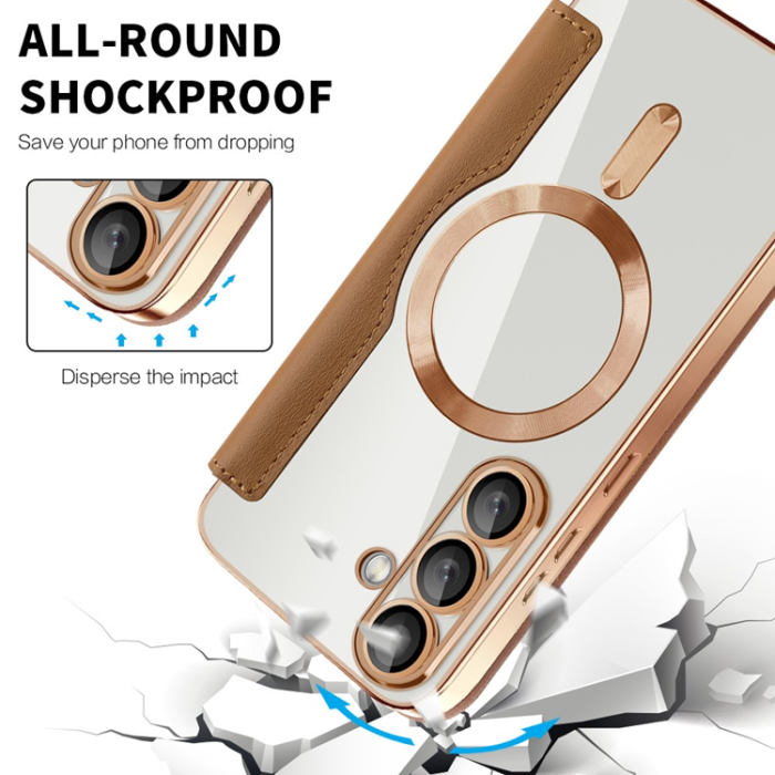 A-One Brand - Galaxy S25 Plus Plånboksfodral MagSafe Rhombus Läder - Brun