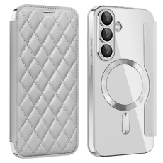 A-One Brand - Galaxy S25 Plus Plånboksfodral MagSafe Rhombus Läder - Titangrå