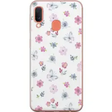 Gustaf - Mobilskal till Samsung Galaxy A20e med Blommor och fj&auml;rillar