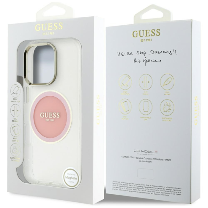 Guess - Guess iPhone 16 Pro Max Mobilskal MagSafe Metal Circle Logo - Rosa