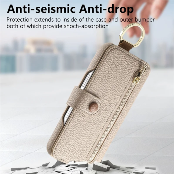 A-One Brand - iPhone 17 Pro Plånboksfodral RFID Blocking Zipper - Beige